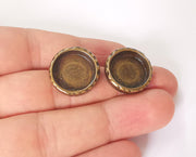 Earring blank backs base setting Hammered resin blank Cabochon base inlay mounting Antique bronze plated (16mm) 1pair G23608