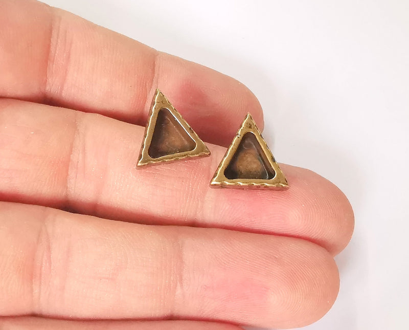 Earring blank backs base setting Hammered resin blank Cabochon base inlay mounting Antique bronze plated (8mm) 1pair G23612