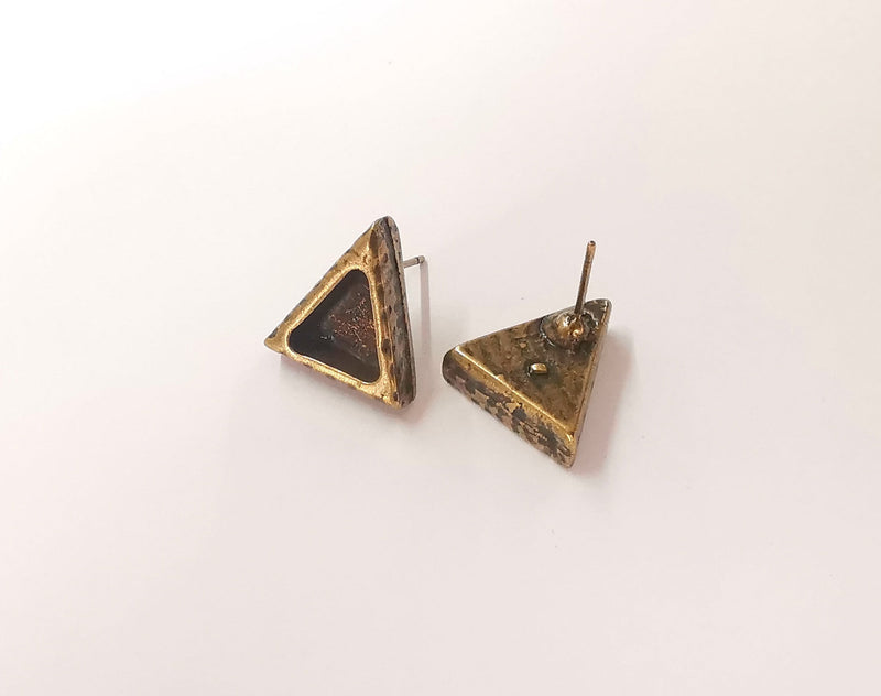 Earring blank backs base setting Hammered resin blank Cabochon base inlay mounting Antique bronze plated (8mm) 1pair G23612