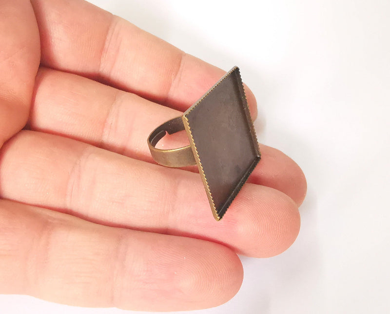 3 Pcs (25x25mm) Antique bronze plated brass Adjustable ring blank G23616