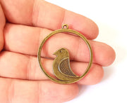2 Bird circle charms Antique bronze plated charms (41x38mm)  G23901