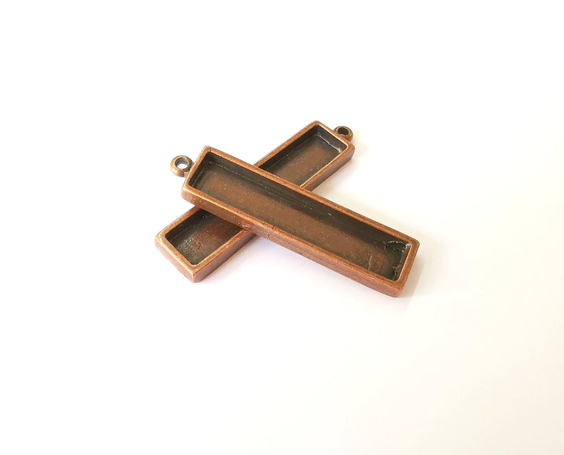 2 Copper pendant Blank base inlay blank Resin bezel Mosaic mountings Copper plated (49x10 mm blank )