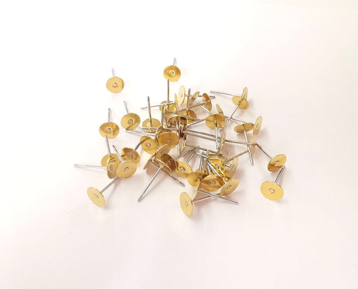 50 Earring Post Raw Brass Wire Blank Base (50 pcs - 25 pairs) Raw Brass (6mm blank) G23620