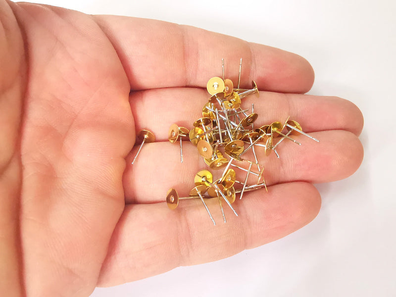 50 Earring Post Raw Brass Wire Blank Base (50 pcs - 25 pairs) Raw Brass (6mm blank) G23620