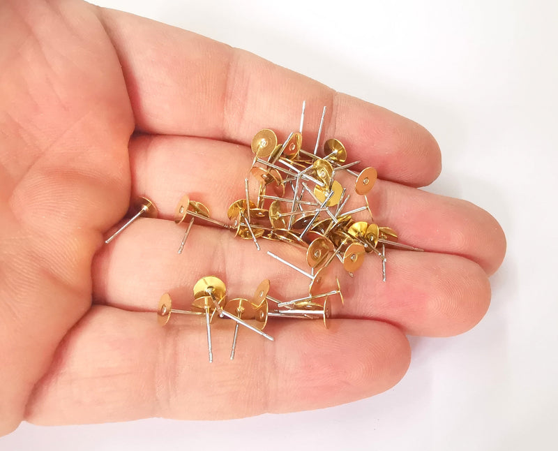 50 Earring Post Raw Brass Wire Blank Base (50 pcs - 25 pairs) Raw Brass (6mm blank) G23620