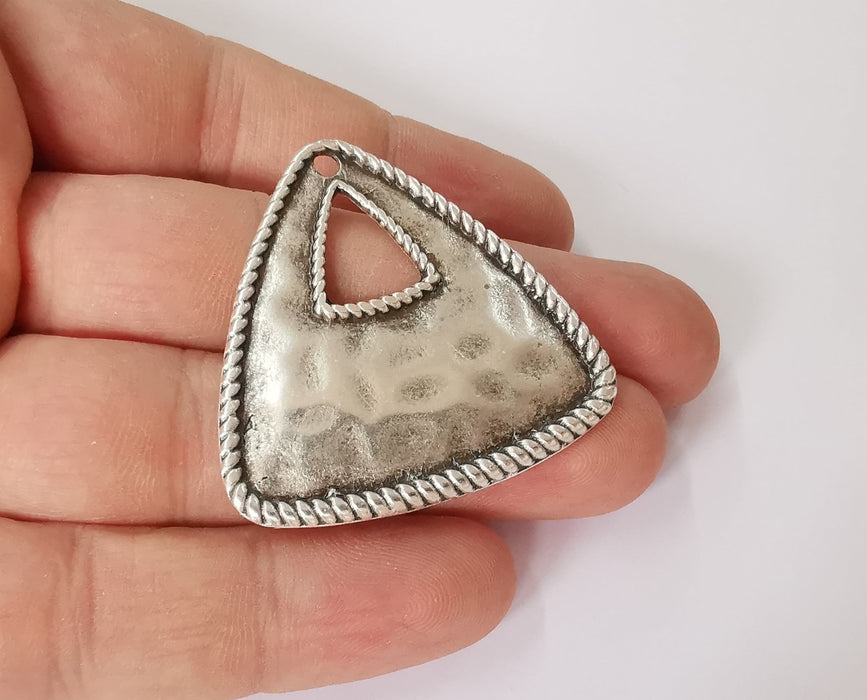 2 Hammered triangle charms Antique silver plated charms (44x42mm) G23645