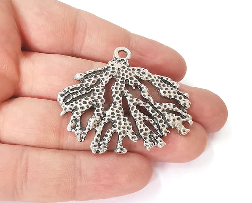 2 Coral charms Antique silver plated charms (49x40mm)  G23650