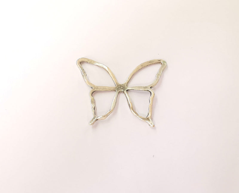 2 Butterfly charms Antique silver plated charms (46x36mm) G23656