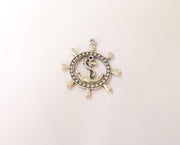 2 Ship steering wheel charms Antique silver plated charm (43x39mm) G23663