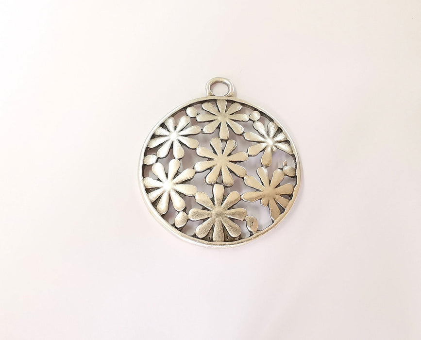 Flowers pendant Antique silver plated pendant (64x54mm)  G23666