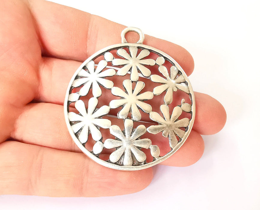 Flowers pendant Antique silver plated pendant (64x54mm)  G23666