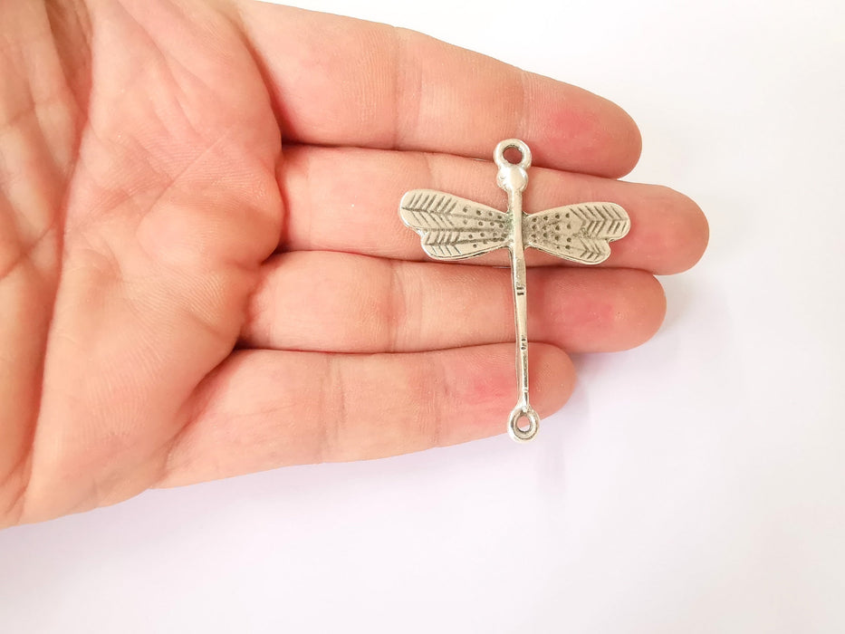 2 Dragonfly connector charms Antique silver plated charms (56x43mm)  G23673