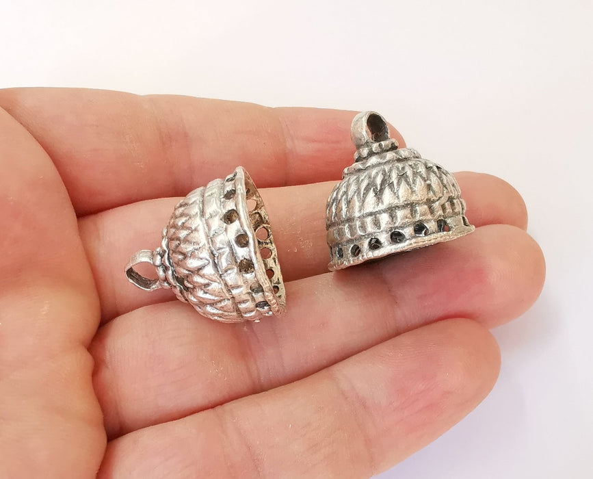 Silver Tassel Cap Cone Caps Findings Antique Silver Plated Brass  (23x21 mm)  G23674