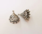 2 Silver Tassel Cap Cone Caps Findings Antique Silver Plated Brass  (25x21 mm)  G23676