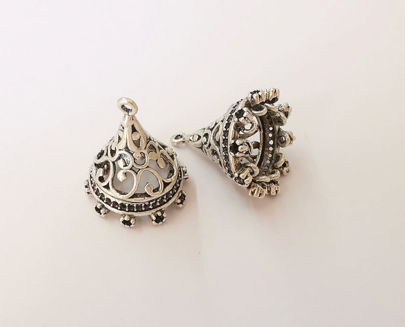 2 Silver Tassel Cap Cone Caps Findings Antique Silver Plated Brass  (25x21 mm)  G23676