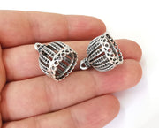 2 Silver Tassel Cap Cone Caps Findings Antique Silver Plated Brass  (22x18 mm)  G23678