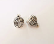 2 Silver Tassel Cap Cone Caps Findings Antique Silver Plated Brass  (22x18 mm)  G23678