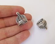 2 Silver Tassel Cap Cone Caps Findings Antique Silver Plated Brass  (22x18 mm)  G23678