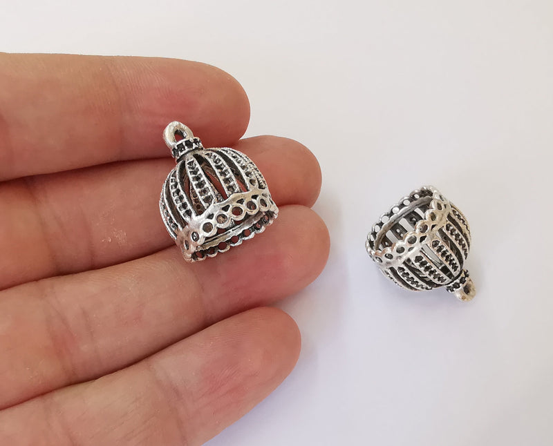 2 Silver Tassel Cap Cone Caps Findings Antique Silver Plated Brass  (22x18 mm)  G23678