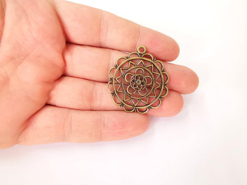 2 Flower charms Antique bronze plated charms (40x35mm) G23679