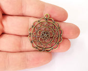 2 Flower charms Antique bronze plated charms (40x35mm) G23679