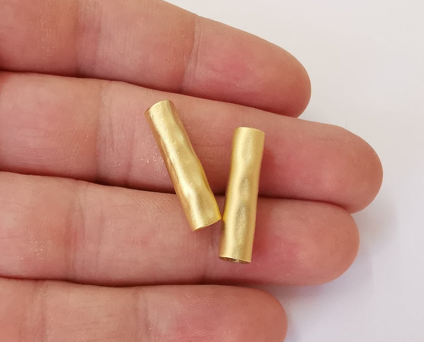 2 Hammered Tube Findings Gold Plated Brass Findings G23684