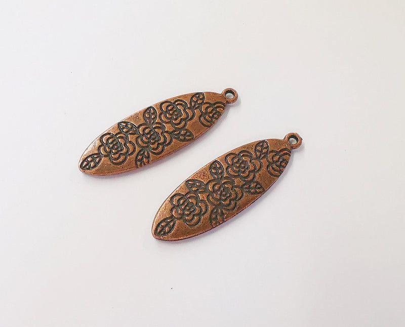 2 Flower charms (Double Sided) Antique copper plated charms (40x13mm) G23919
