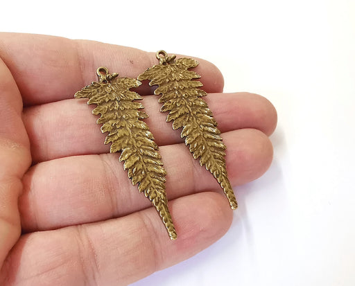 2 Fern leaf charms Antique bronze plated charms (57x22mm) G23920