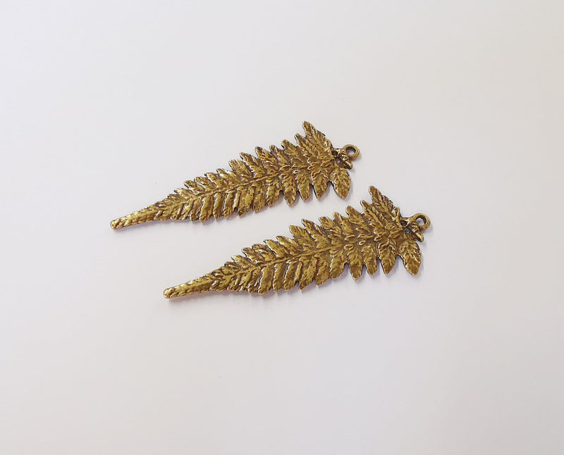 2 Fern leaf charms Antique bronze plated charms (57x22mm) G23920