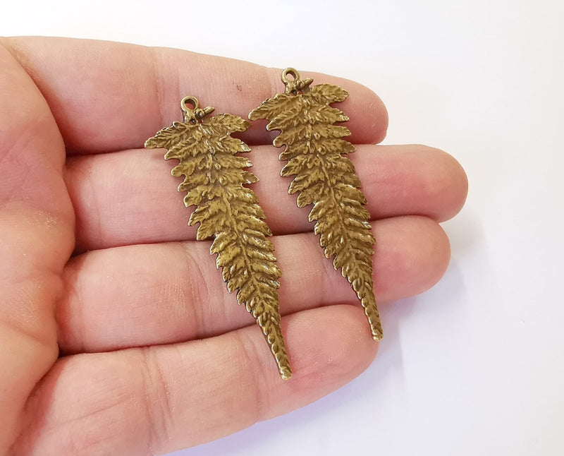 2 Fern leaf charms Antique bronze plated charms (57x22mm) G23920