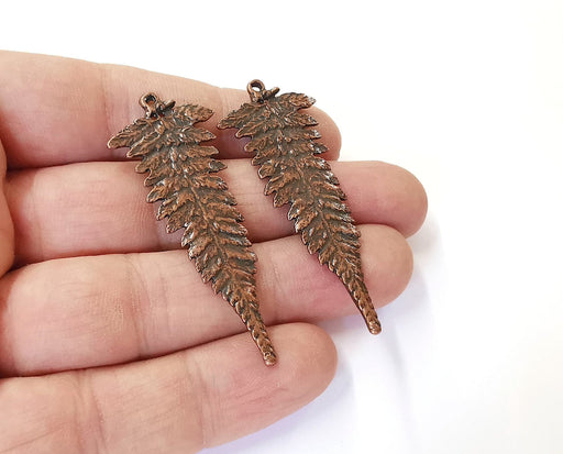 2 Fern leaf charms Antique copper plated charms (57x22mm) G23924