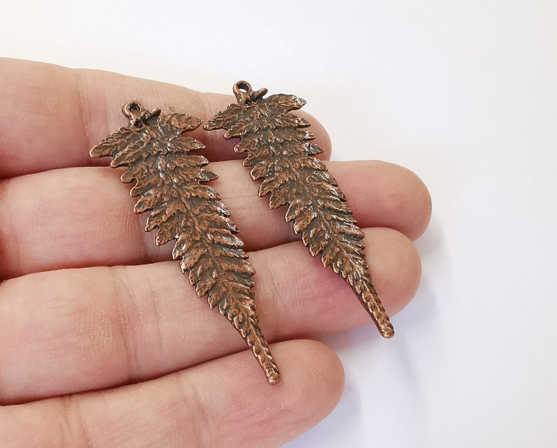 2 Fern leaf charms Antique copper plated charms (57x22mm) G23924