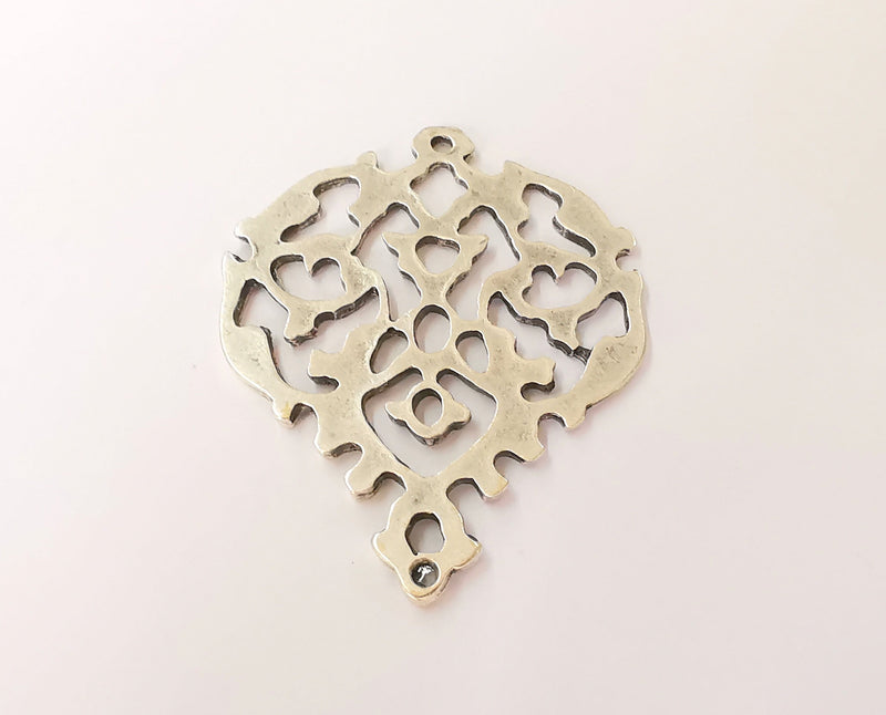 Filigree pendant Antique silver plated pendant (62x49mm)  G23694