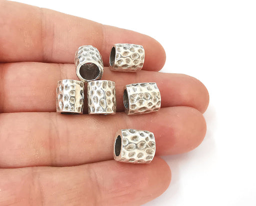 5 Antique silver hammered rondelle beads (11x10mm) Antique silver plated beads G23697