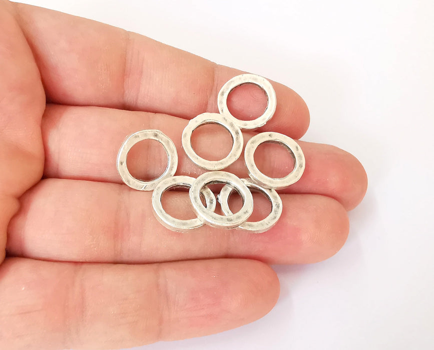 10 Hammered circle findings Antique silver plated circle (15 mm)  G23698