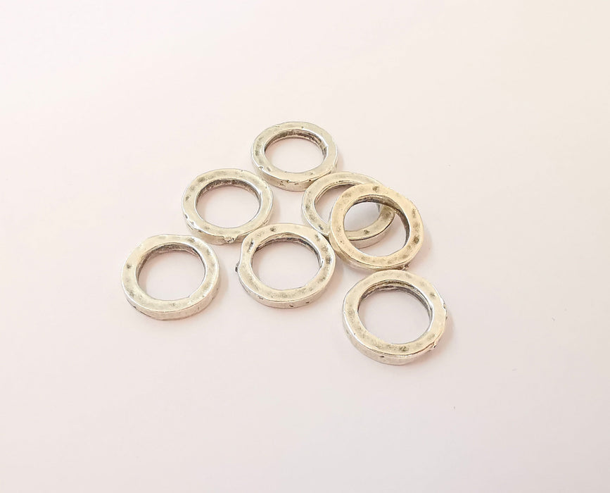 10 Hammered circle findings Antique silver plated circle (15 mm)  G23698