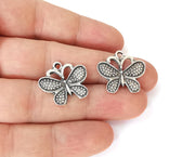 4 Butterfly charms Antique silver plated charm (23x21mm) G23700