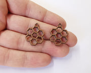 4 Honeycomb charms Antique copper plated charm (25x19mm) G23929
