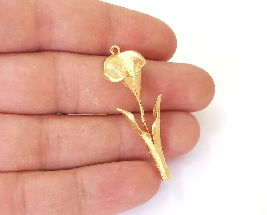 Orchid flower charms Gold plated brass charms (47x15mm)  G23704