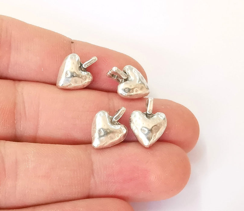 4 Heart charms Antique silver plated charms (15x11mm)  G23723