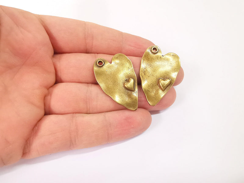 2 Heart charm Antique bronze plated charm (37x24mm)  G23932