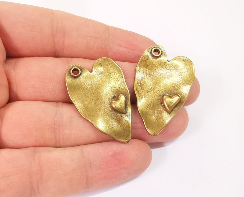 2 Heart charm Antique bronze plated charm (37x24mm)  G23932