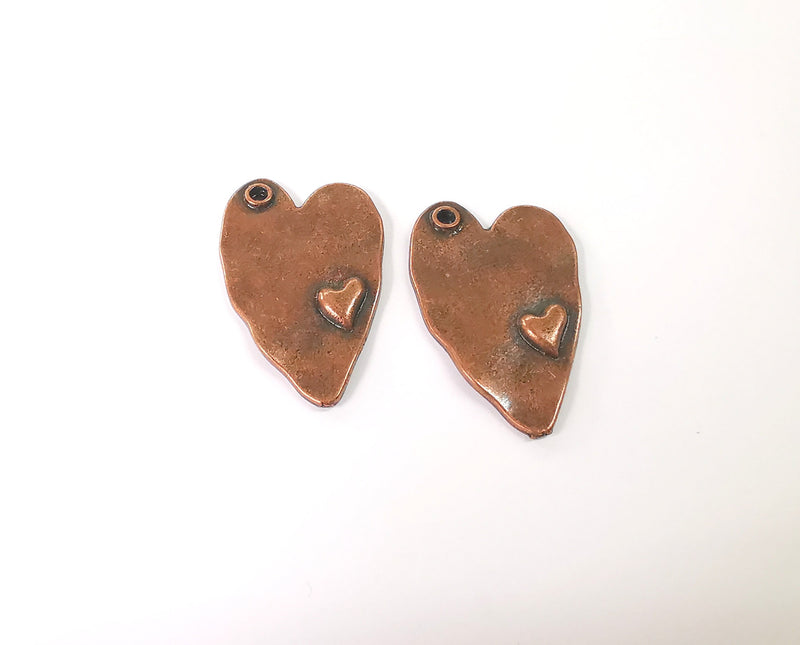 2 Heart charm Antique copper plated charm (37x24mm)  G23949
