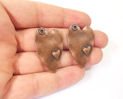 2 Heart charm Antique copper plated charm (37x24mm)  G23949