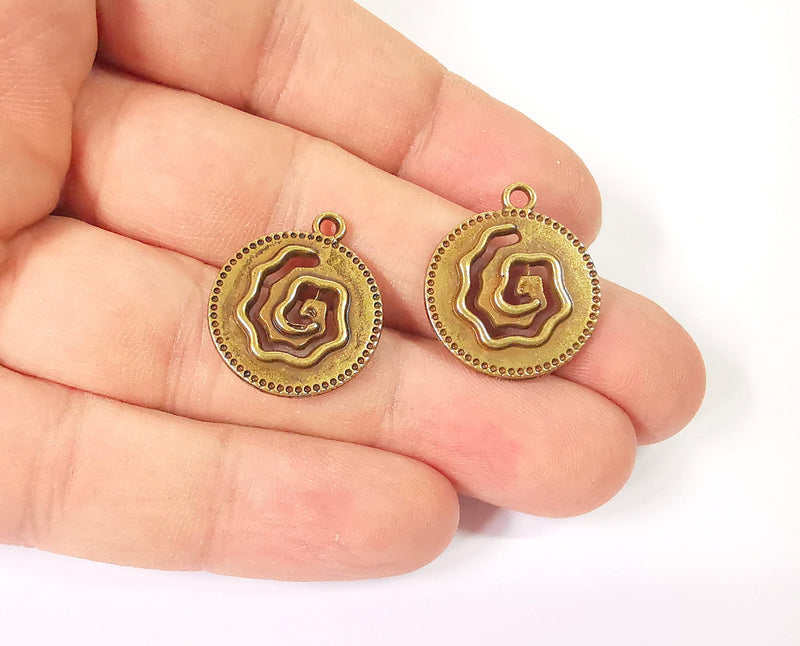4 Spiral charms Antique bronze plated charms (23x20mm) G23954