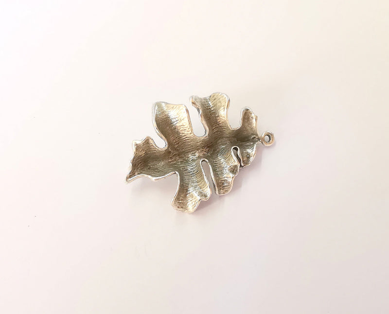 Leaf connector charm Antique silver plated brass charm (42x30mm) G23724