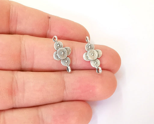 4 Silver connector charm Antique silver plated brass charm (21x10mm) G23729