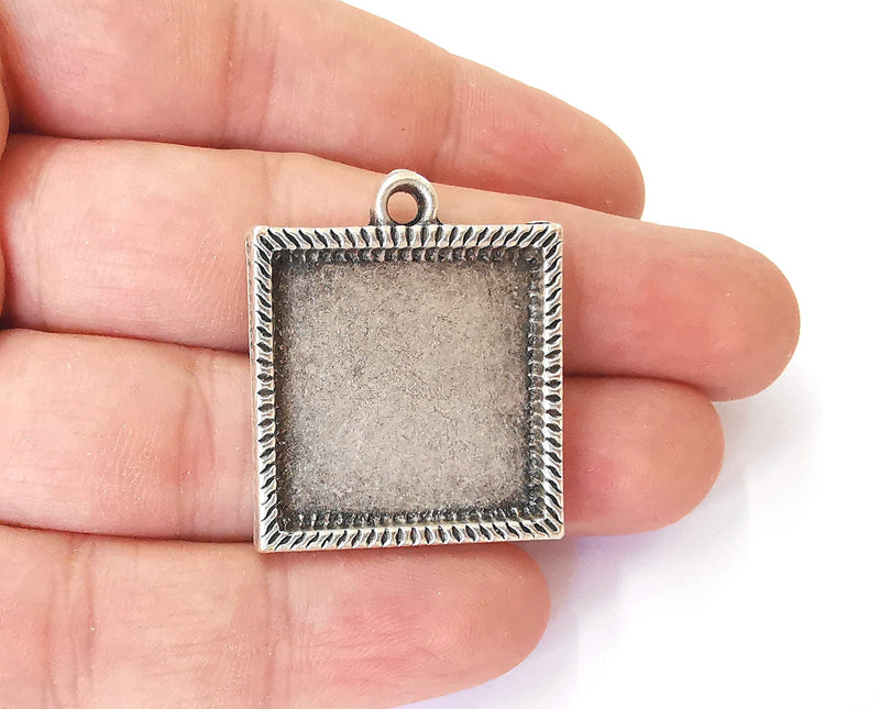 2 Charms blank bezel Resin bezel Mosaic mountings Antique silver plated charms (35x30mm)( 25 mm Bezel inner size)  G23743