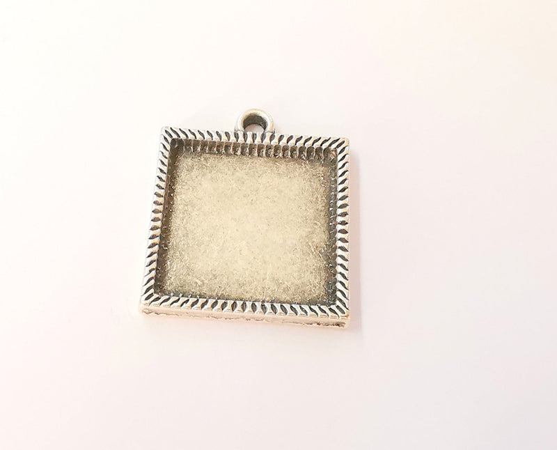 2 Charms blank bezel Resin bezel Mosaic mountings Antique silver plated charms (35x30mm)( 25 mm Bezel inner size)  G23743