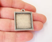 2 Charms blank bezel Resin bezel Mosaic mountings Antique silver plated charms (35x30mm)( 25 mm Bezel inner size)  G23743